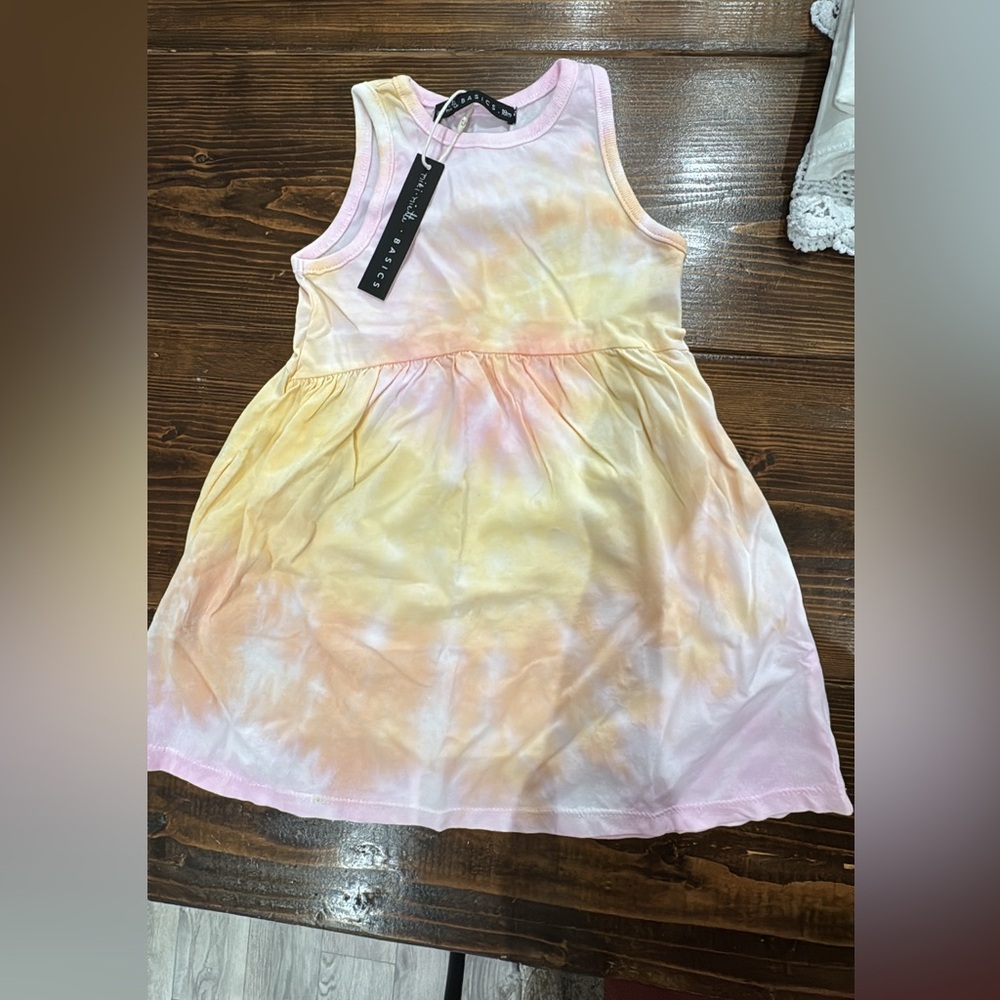 Pink and Yellow Tie-Dye Kids Casual Dress
